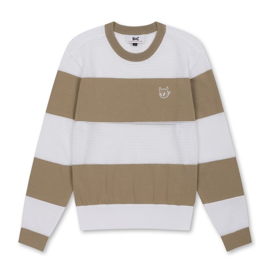 Women Mesh Stripe Crewneck Sweater