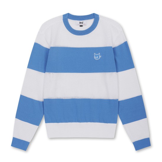 Women Mesh Stripe Crewneck Sweater