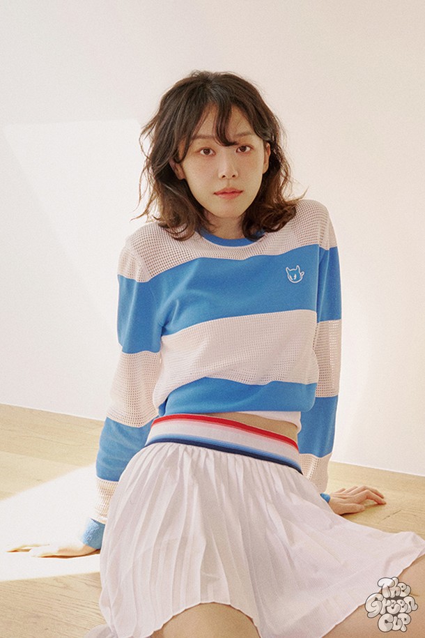 WAAC - 니트 - Women Mesh Stripe Crewneck Sweater