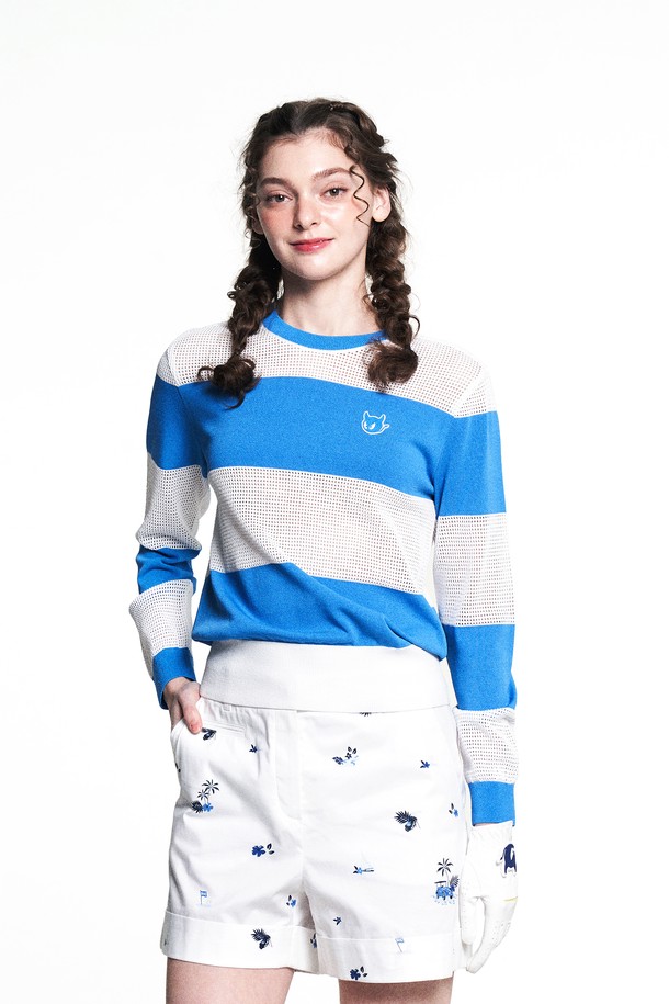 WAAC - 니트 - Women Mesh Stripe Crewneck Sweater