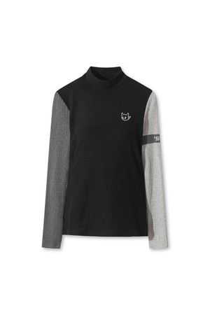 Women Knitted Sleeve Highneck Top_BLACK-a