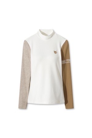Women Knitted Sleeve Highneck Top_IVORY-a