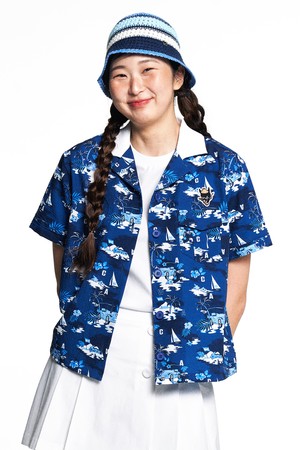 Women Print Seersucker Knit Collar Shirt