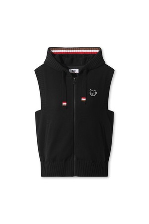 Women Knit Hooded Zip-up Vest