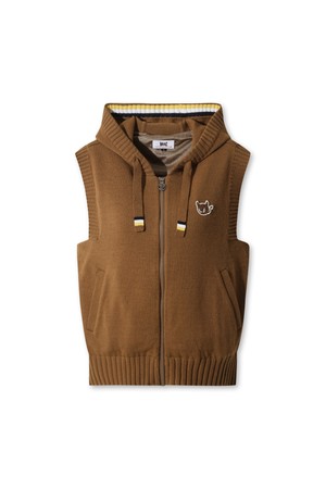Women Knit Hooded Zip-up Vest