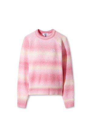 Women Multi Color Stripe Crewneck Sweater_PINK-a