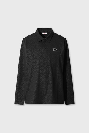 WAACKY Men Embossed Fleece Polo_BLACK-a