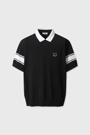 Men WAAC Logo Jersey Collar Knit Polo_BLACK-a