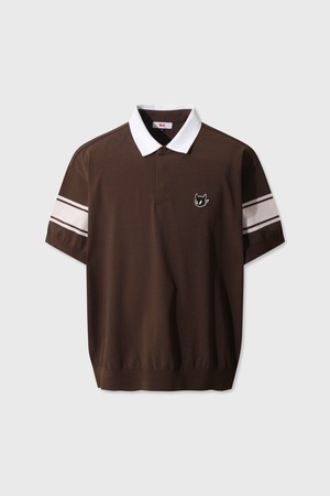 Men WAAC Logo Jersey Collar Knit Polo_BROWN-a