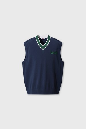[WAAC X ERIC] Men V-neck Knit Vest_NAVY-a