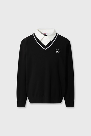 Men WAACKY Fake Layer Knit Polo_BLACK-a