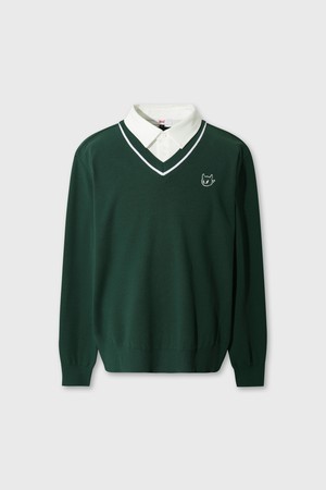 Men WAACKY Fake Layer Knit Polo_GREEN-a