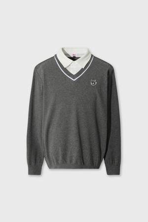 Men WAACKY Fake Layer Knit Polo_GREY-a