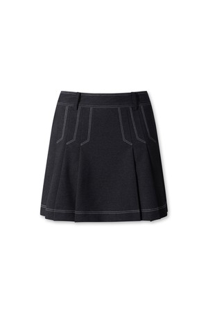 Denim-like pleats skort_NAVY-a