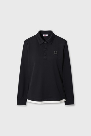 Women Faux Layered Polo_BLACK-a
