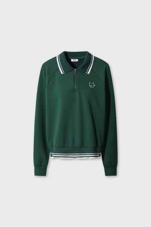 Women Knit Collar Quarter-zip Sweatshirts_GREEN-a
