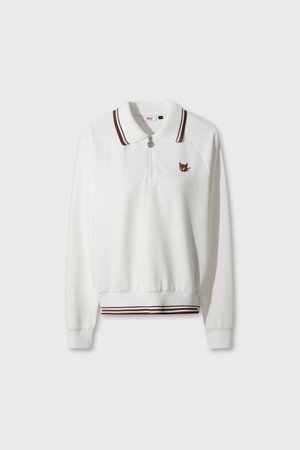 Women Knit Collar Quarter-zip Sweatshirts_IVORY-a