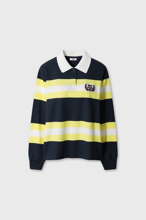 Women Knit Collar Stripe Polo_NAVY-a