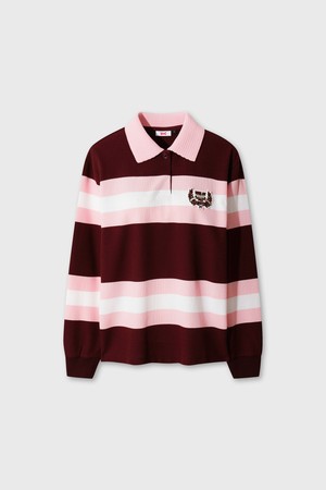 Women Knit Collar Stripe Polo_WINE-a