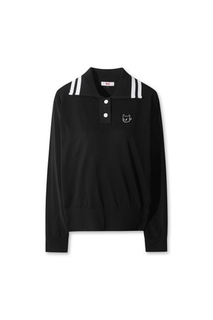 Women Big Collar Knit Hybrid Polo_BLACK-a