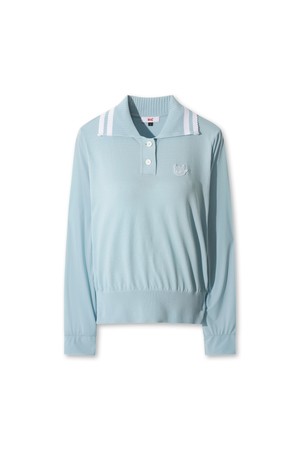 Women Big Collar Knit Hybrid Polo_BLUE-a