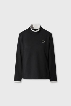 Women Fleece Color Block High Neck Top_BLACK-a