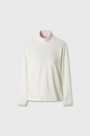 Women Fleece Color Block High Neck Top_IVORY-a
