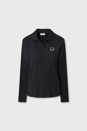 [Exclusive] Women Ribbed Peach Warm Polo_BLACK-a