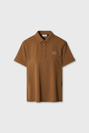 Women Turn-up Cuff Pique Polo_BROWN-a