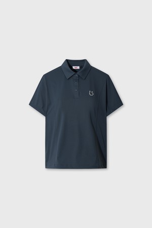 Women Waffle Tricot Polo Pullover_NAVY-a