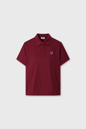 Women Waffle Tricot Polo Pullover_WINE-a