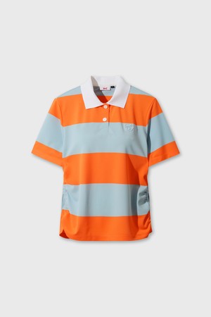 Women Side Shirring Stripe Polo