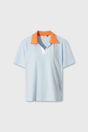 Women Color Block Collar Terry Polo_BLUE-a