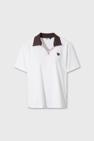 Women Color Block Collar Terry Polo_WHITE-a