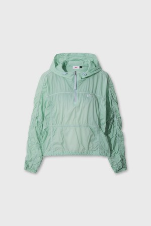 Women Shirring hoodie Anorak_GREEN-a