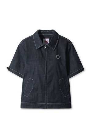 Women Denim like half vest_NAVY-a