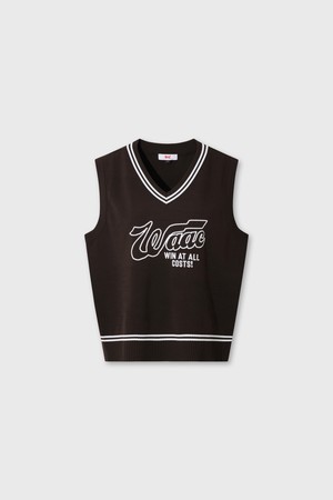 Women Logo Intarsia Knit Vest_BROWN-a