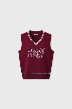 Women Logo Intarsia Knit Vest_WINE-a