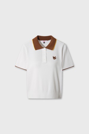 Women Color Block Ribbed Knit Polo_IVORY-a