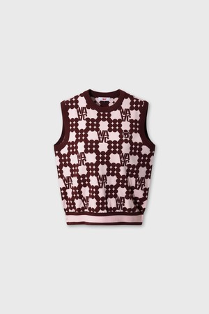 Women Dot Pattern Knit Vest (Set-up)_WINE-a