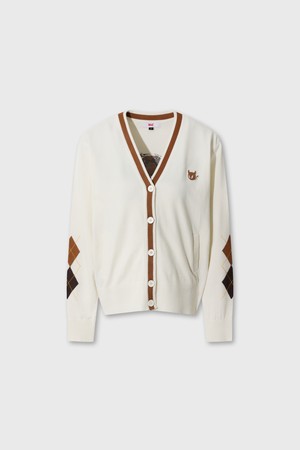 Women Argyle Knit Cardigan_IVORY-a