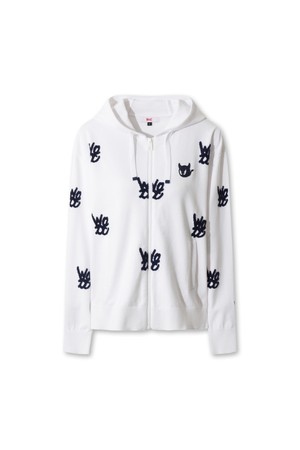 Logo Pattern Hooded Zip-up_WHITE-a