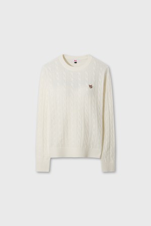 Women Cashmere Blended Cable Knit Sweater_IVORY-a
