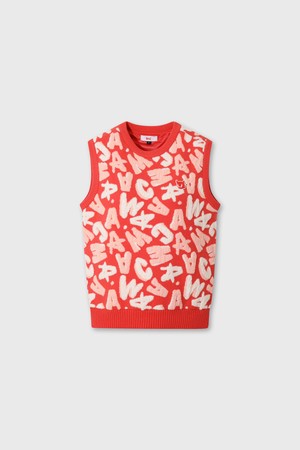 Women Logo Jacquard Windproof Knit Vest_RED-a