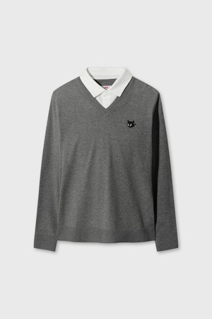 [Exclusive] Fake Layer V-neck Sweater_GREY-a