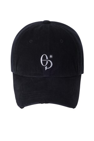 심볼 로고 데미지 워시드 볼캡 블랙