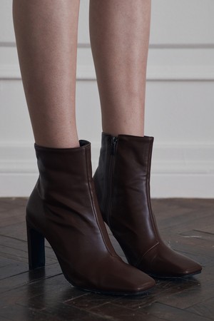 Square line ankleboots heel - brown