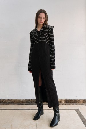 Stripe sailor collar golgi dress - black