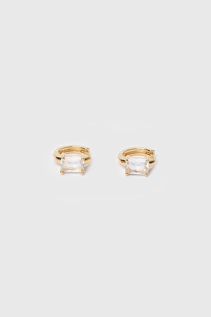 Gold mini square ring earring - 2color