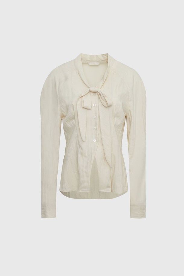 ADAUL - 블라우스 - Ribbon tie pintuck puff blouse - cream